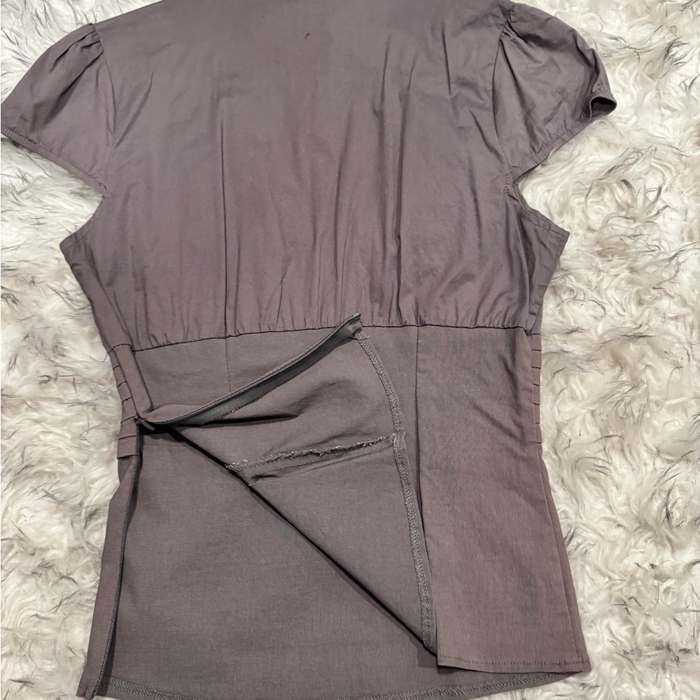Oh Yes Gray Sheath Blouse with Mock Neck and Puff Sleeves - Picture 5 of 5